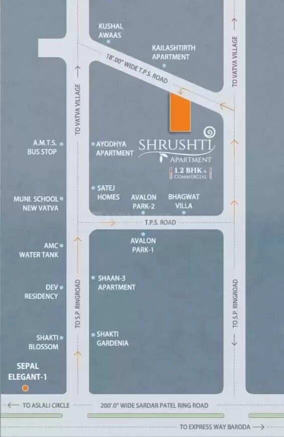 location map of Shrushti Apartment at Vatva
