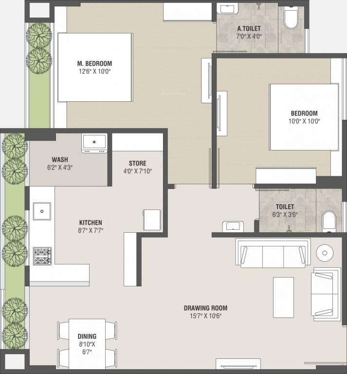 2 BHK Floor Plan of Swamaan Solarity at Zundal