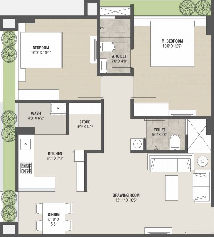 2 BHK Floor Plan of Swamaan Solarity at Zundal